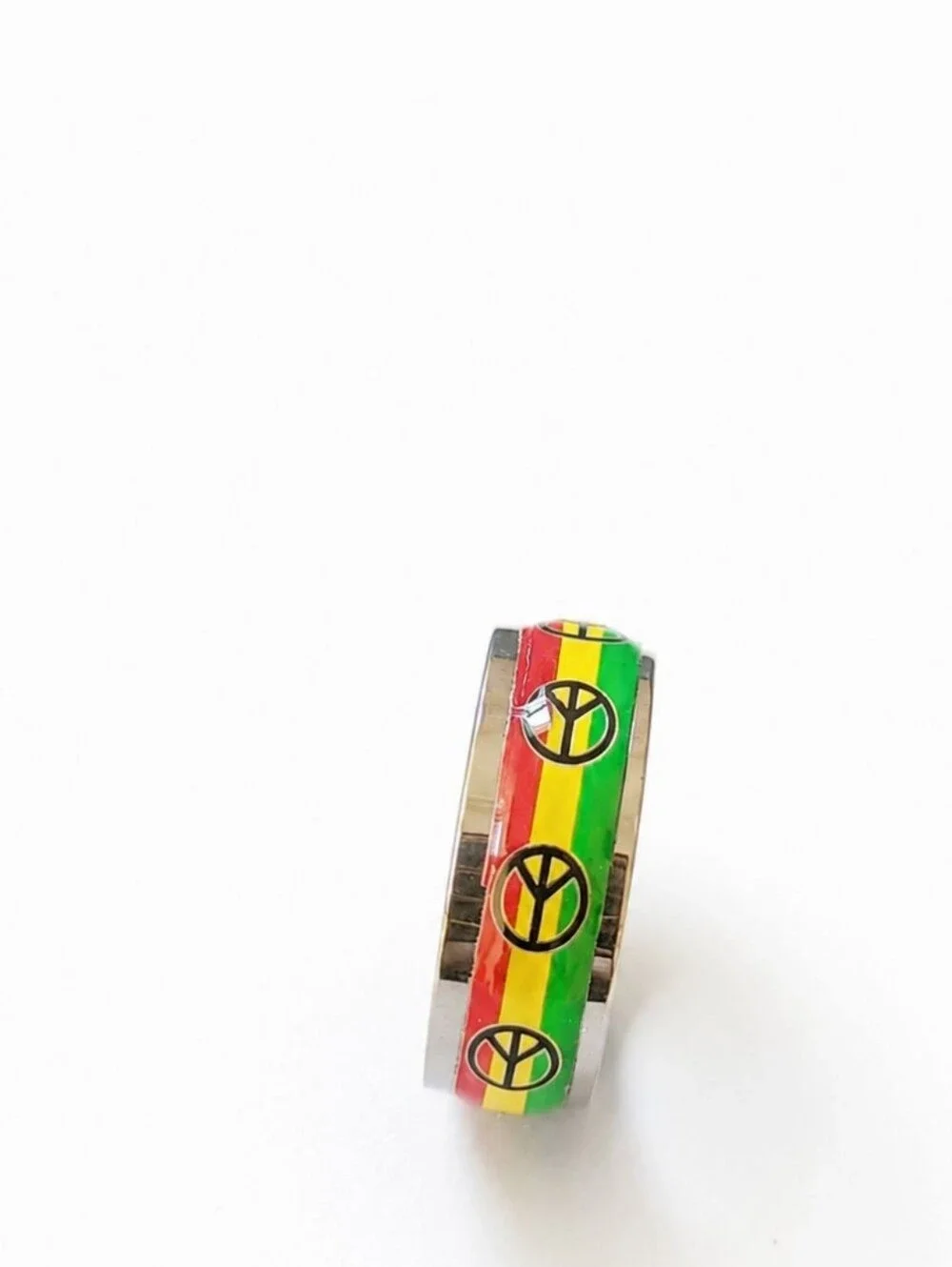 Rasta Peace Sign Stainless Steel Band Ring Size 7.5